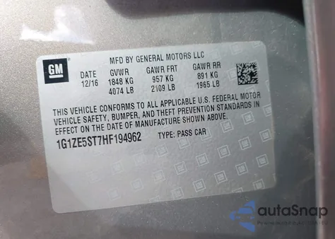 2017 Chevrolet Malibu 1Lt из США, поврежденный, VIN 1G1ZE5ST7HF194962